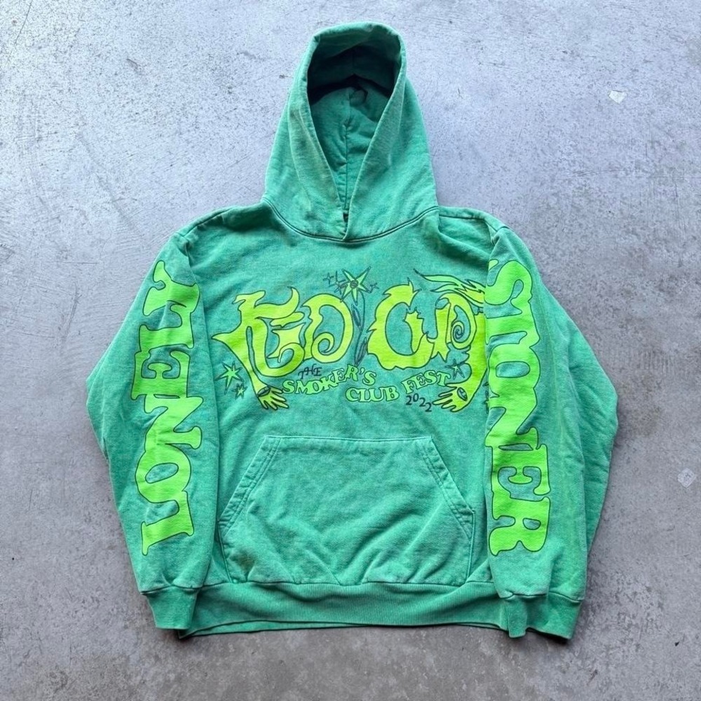Kid Cudi Smoker's Fest Club Fest 2022 Hoodie Men's Size L Green Pullover Rap